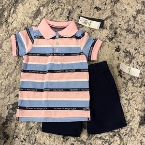 Tommy Hilfiger Kids Polo Shirt - Blue and Pink Stripes